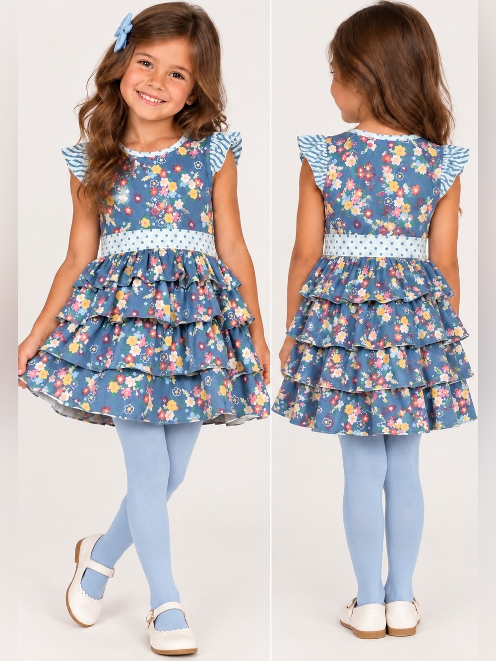 Matilda Jane Girls Floral Tiered Ruffle Dress Blue Size 4